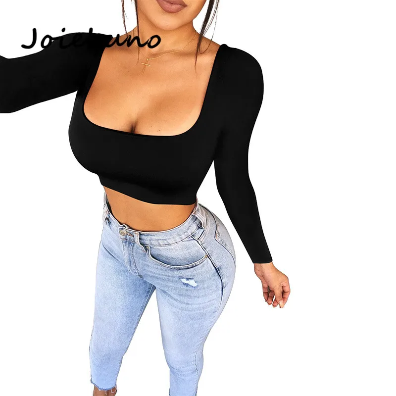 Joiekuno Solid moda feminina сексуальные вечерние топы без бретелек короткий топ с длинным