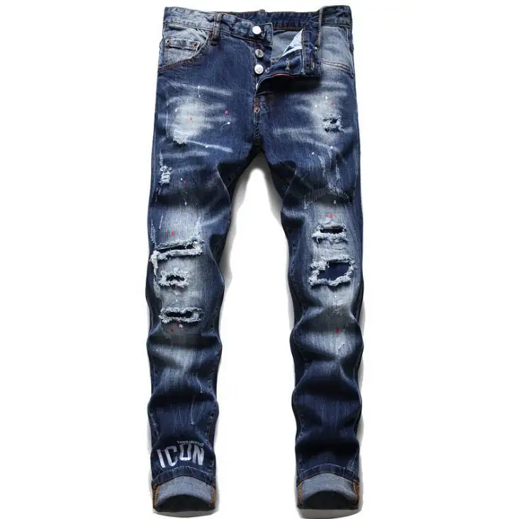 Мужские рваные джинсы New street DSQ2 Стрейчевые мужские D2 LB 1090 #|Мужские джинсы| |