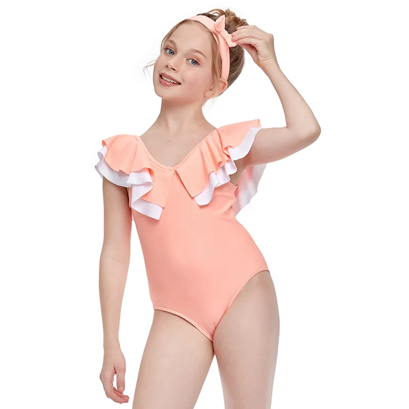 

Children Girl Swimsuit New One Piece Swimwear Solid Ruffle Swimwear Kids Beach Wear Bathing Suits 2-12 Years Old