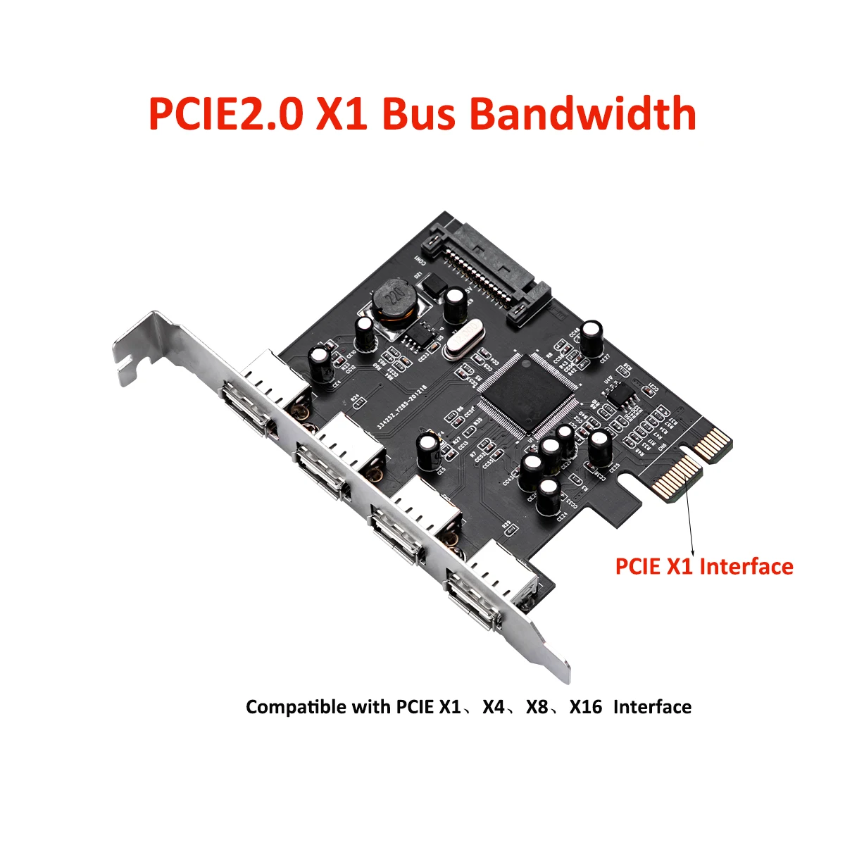 Внешний порт PCIe x1 на 4 порта USB2.0 с разъемом SATA|Платы расширения| |