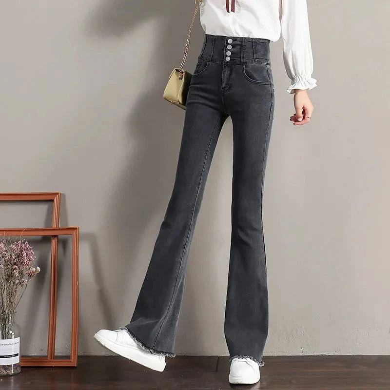 

Women Dark Grey Vintage Skinny Jeans Slim Flare Pants Streetwear Package Buttocks Long Pants Harajuku y2k Denim Trousers Girl
