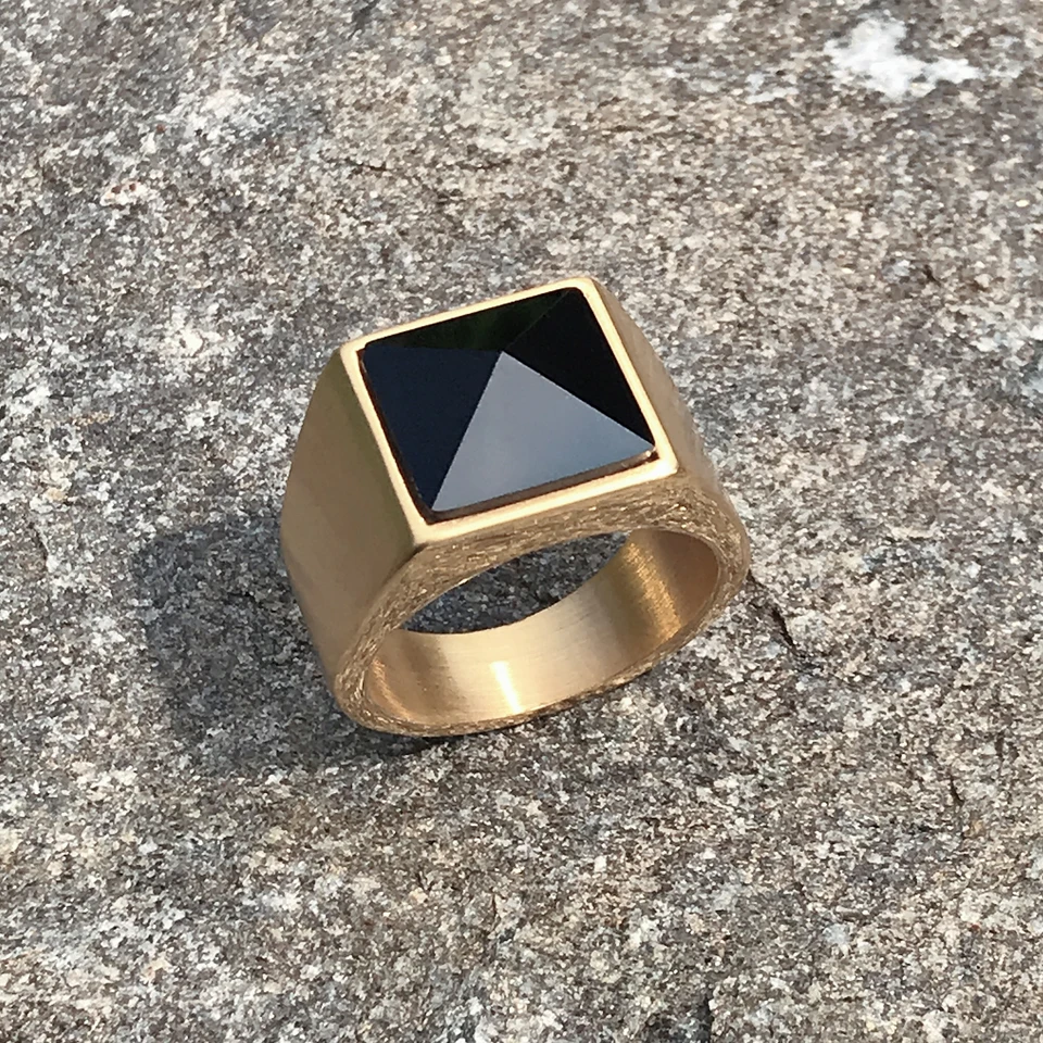 Мужское кольцо панк 316L из нержавеющей стали черное золотое с камнем европейский