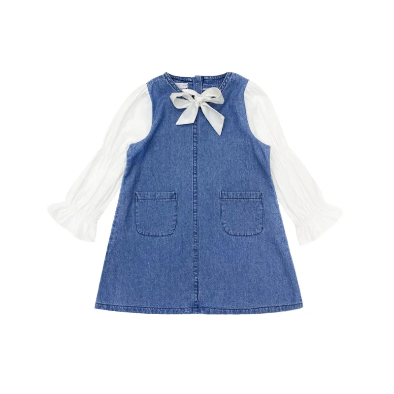 

Girls Jeans Dresses Spring Autumn Kids Fashion Stitched Puff Sleeves Denim Dress Children's Casual Clothing 2-7Y Baby Outfit