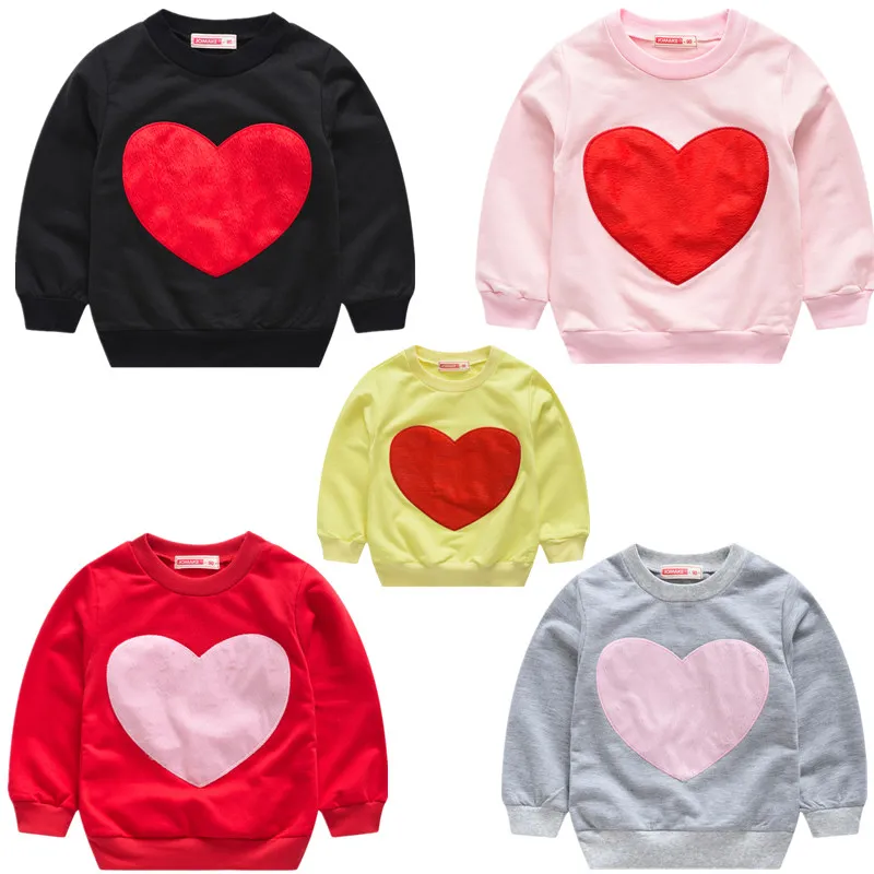 

Детская простая футболка с длинным рукавом для фестиваля на весну и осень, пуловер с круглым вырезом и узором в форме сердца для мальчиков и ...