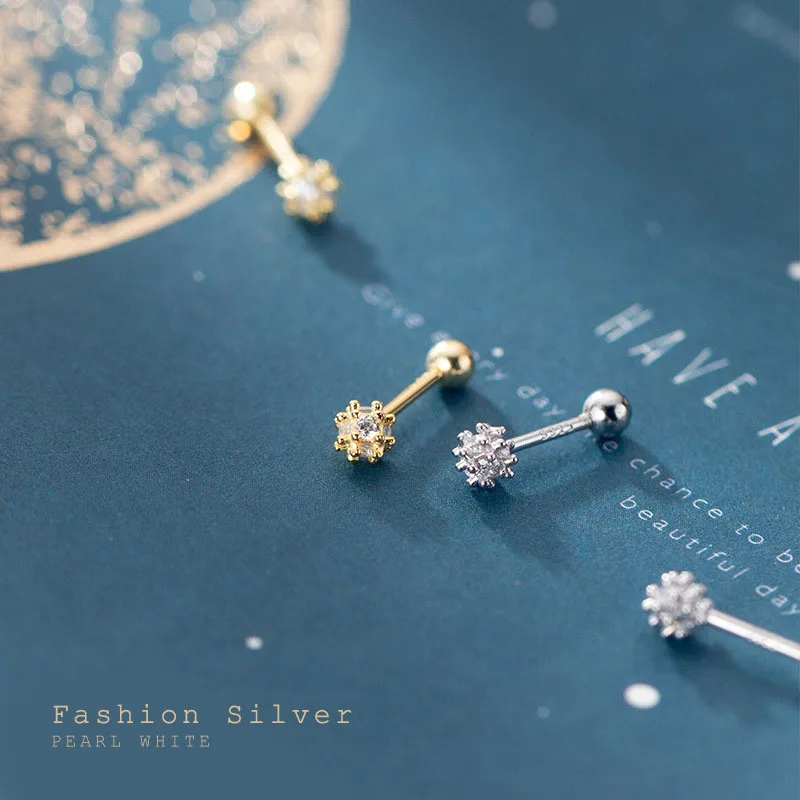 

925 Sterling Silver flower Screw Back Earrings for women girls Fashion Cute