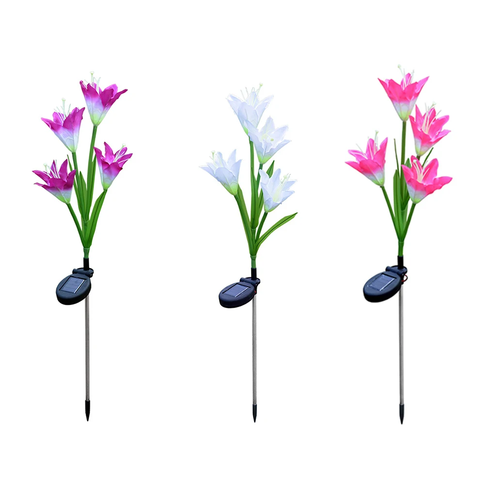 

Светодиодный садовый декоративный светильник на солнечной батарее, s светильник головки, цветной цветок лилии, лампа для газона, имитация ц...