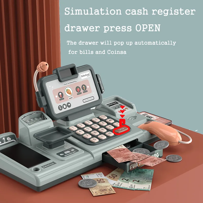24Pcs/set Electronic Mini Simulated Supermarket Cash Register Kits Toys Kids Checkout Counter Role Pretend Play Cashier Girl Toy