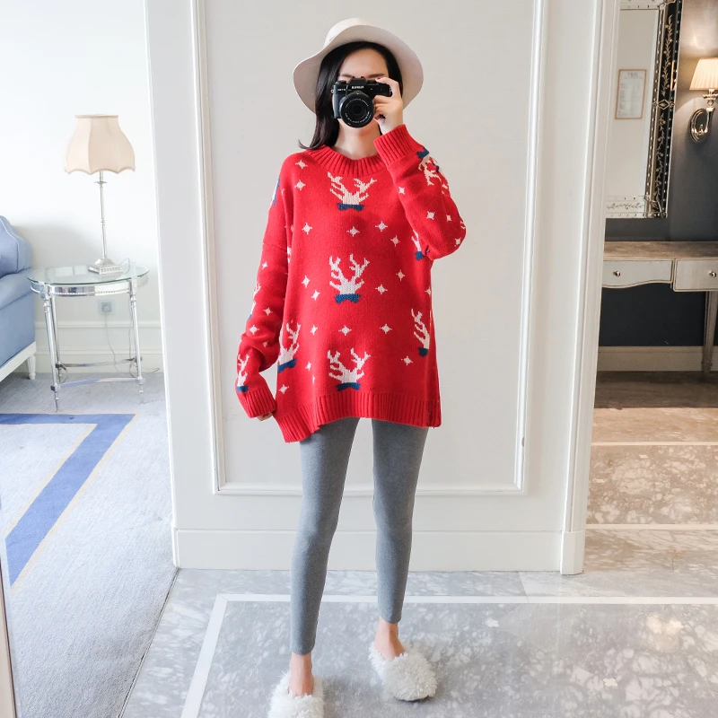 Вязаные свитера для беременных с рождественским принтом осень-зима 2019 Модный