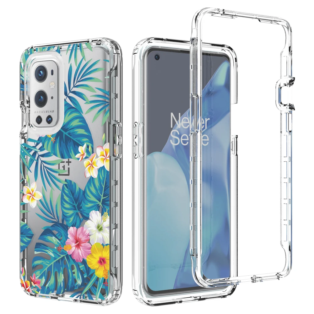dual layer drop protection butterfly leaf floral phone case for oneplus 9 pro n10 5g n100 shockproof clear soft back cover shell free global shipping