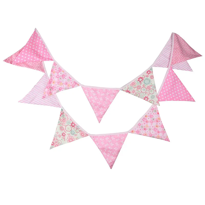 12 флажков 3.2м Розовый пасторальный дизайн хлопковая тканевая гирлянда для выписки/наружные домашние украшения