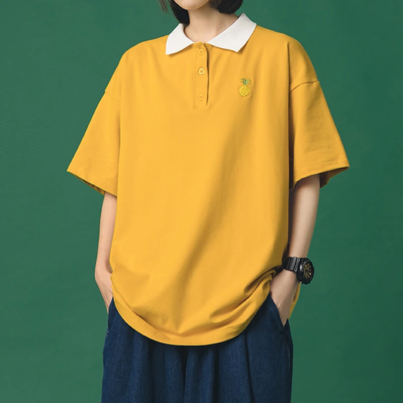 Женская рубашка поло с коротким рукавом свободная повседневная хипстерская