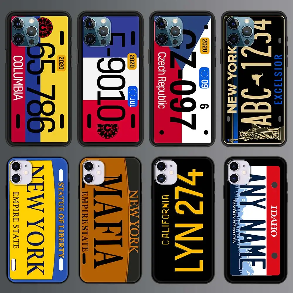

Luxury Silicone Case For iPhone 12 11 Pro Max Mini X XR XS Max 7 8 Plus SE Shockproof Soft Cover License Plate Number New York