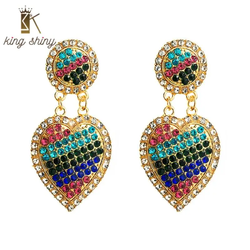 

Za Heart Statement Dangle Earrings for Woman Luxury Multi Layers Colorful Shiny Rhinestone Drop Earrings Woman Party Ear Jewelry