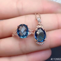 kjjeaxcmy fine jewelry natural blue topaz 925 sterling silver new women pendant necklace ring set support test luxury beautiful