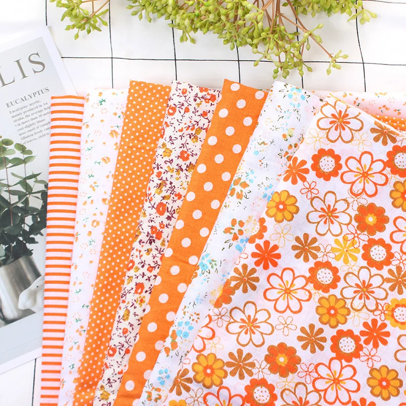 

7Pcs 25x25cm Orange Mixed Cotton Fabric Printed Cloth Sewing Fabrics For Patchwork Needlework DIY Handmade Accessories