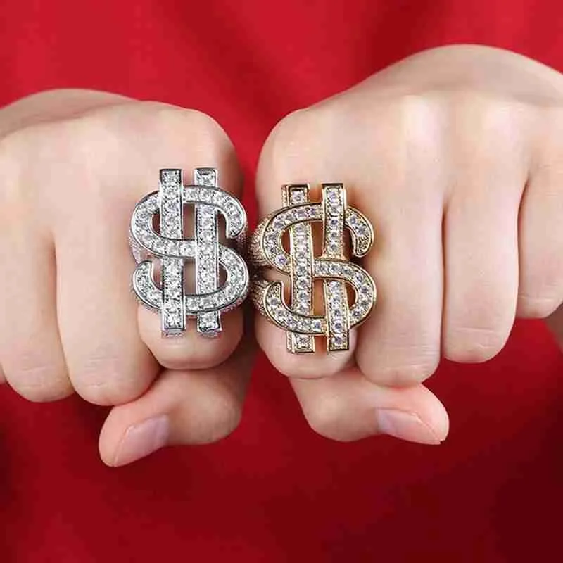 Модные роскошные кольца Стразы в стиле хип-хоп Рок со стразами форме доллара США