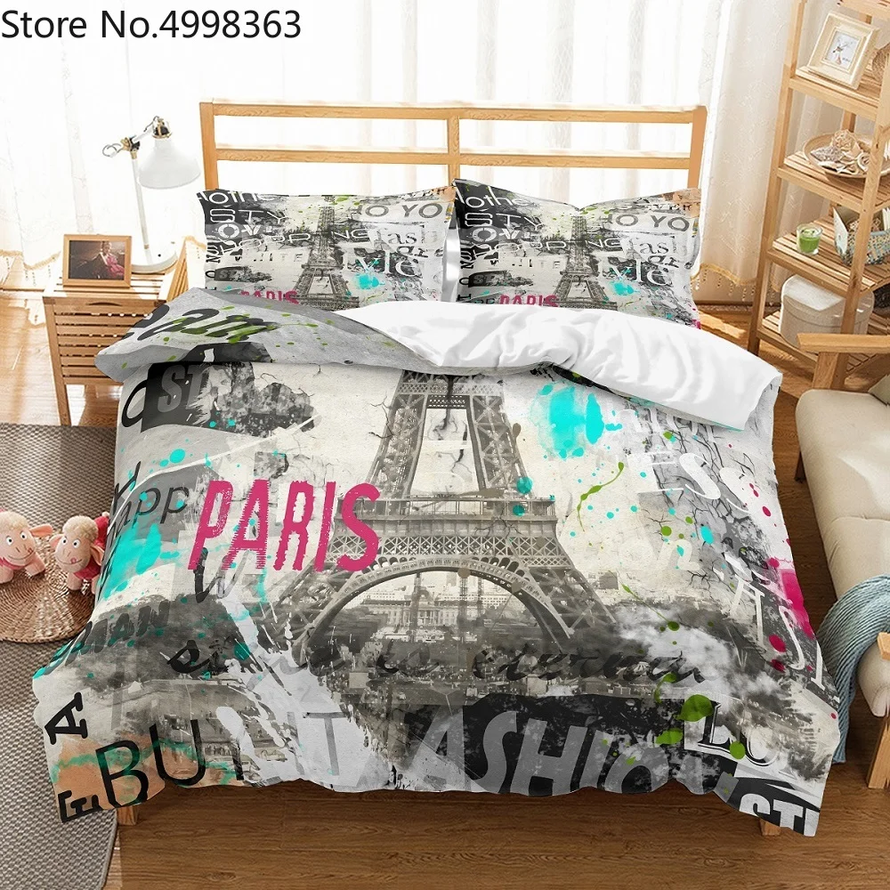 Комплект постельного белья в стиле ретро с изображением башни акварельных