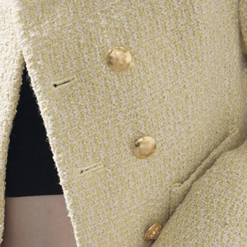 

TWOTWINSTYLE Vintage Yellow Short Women's Suit Round Neck Long Sleeve Korean Straight Female Blazer 2021 Spring Fashion Clothing