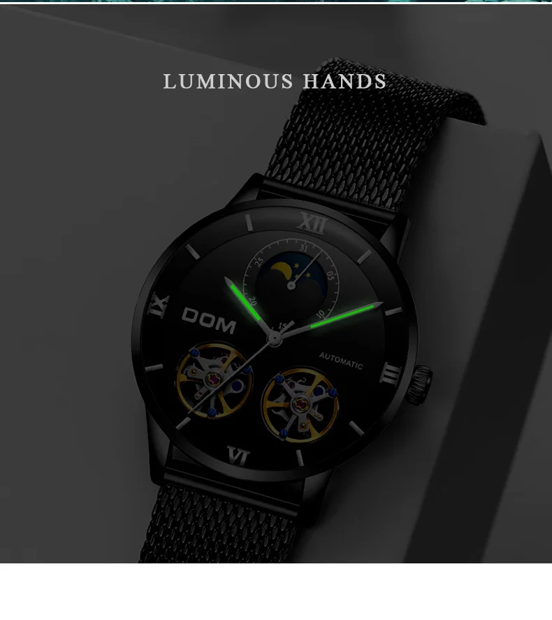 DOM мужские часы Топ бренд класса люкс автоматические механические мужские спортивные часы водонепроницаемые мужские часы Wirstwatch Tourbillon Reloj M-1270GK-5M