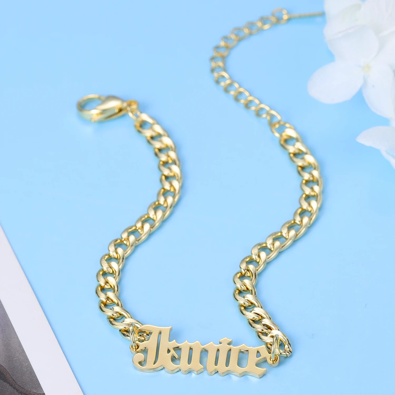 Персонализированные имя браслет Custom5.5mm кубинская цепь 18 К с позолотой