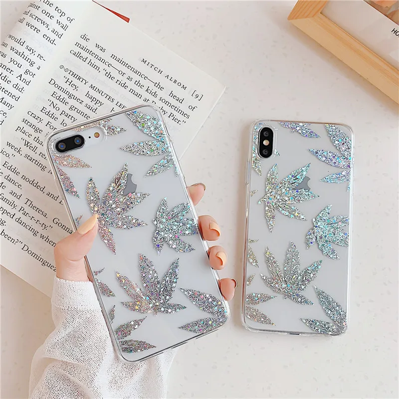 Роскошный чехол для телефона с блестками в виде кленового листа iphone XS Max XR X 6 6s 7 8