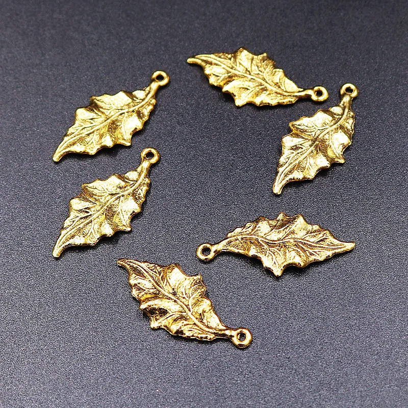 

20pcs Antique Golden Color Leaf Pendant Retro Earrings Bracelet Metal Accessories DIY Charms For Jewelry Crafts Making P872