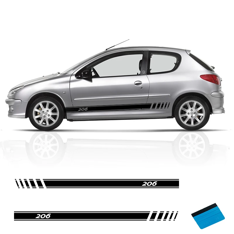 

2 PCS Vinyl Auto Side Stripes Sticker Car Door Decals Graphics For Peugeot 206 Car Styling