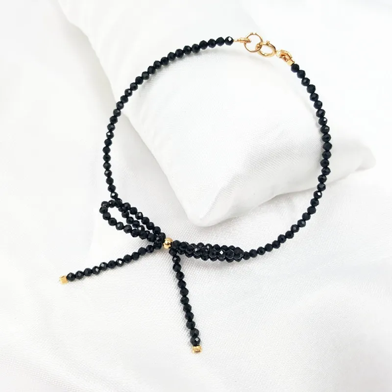 Ювелирные изделия из лилии Черный шпинель 2-3 мм граненые бусины бант модный