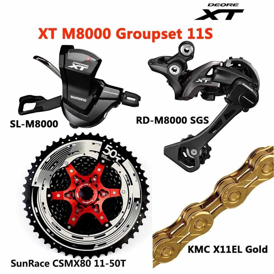 50T Black X11ELgold Shimano DEORE XT M8000 Группа Комплект MTB горный велосипед 1x11-Speed 46T 50T SL+ RD+ CSMX8+ X11EL M8000 переключатель заднего хода - Цвет: 50T Black X11ELgold