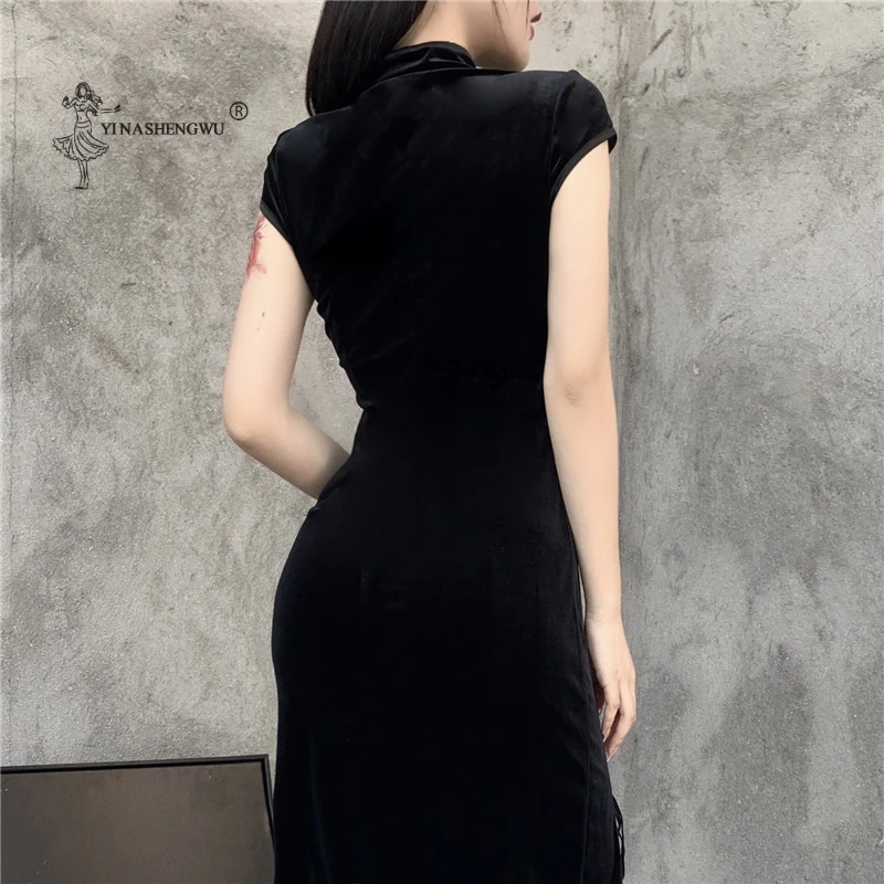 Женское платье в готическом стиле Goth Dark винтажное облегающее черного цвета