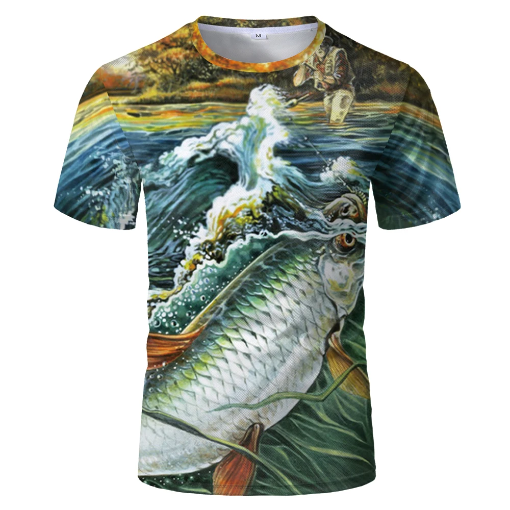 Забавная футболка для рыбалки 2020 летняя с 3d принтом рыбы мужская и женская
