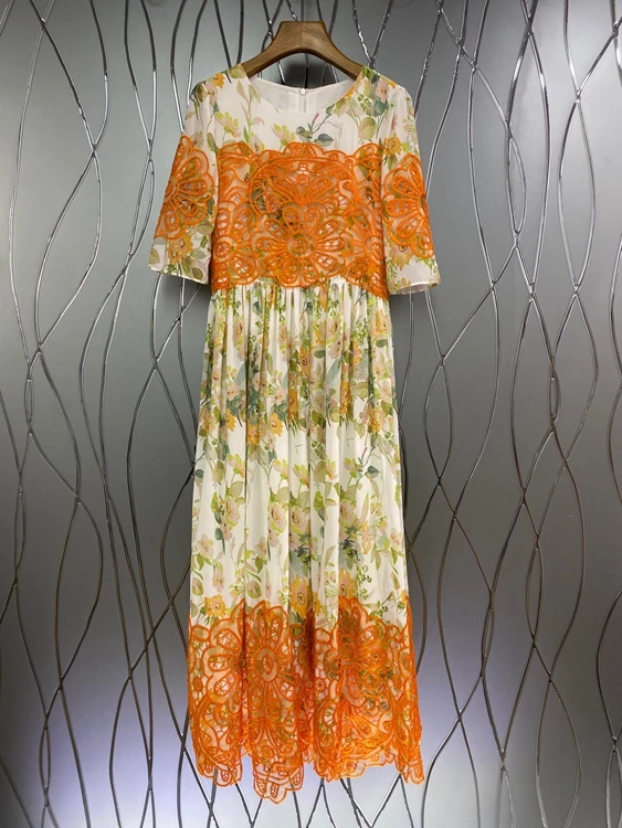 

Женское длинное платье, с круглым вырезом, молнией сзади и вышивкой, с коротким рукавом, подходящей расцветки, 2021