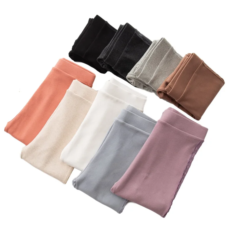 

Women's autumn and winter leggings, medium-thick pure cotton side lace leggings, thin cropped trousers stacked leggings