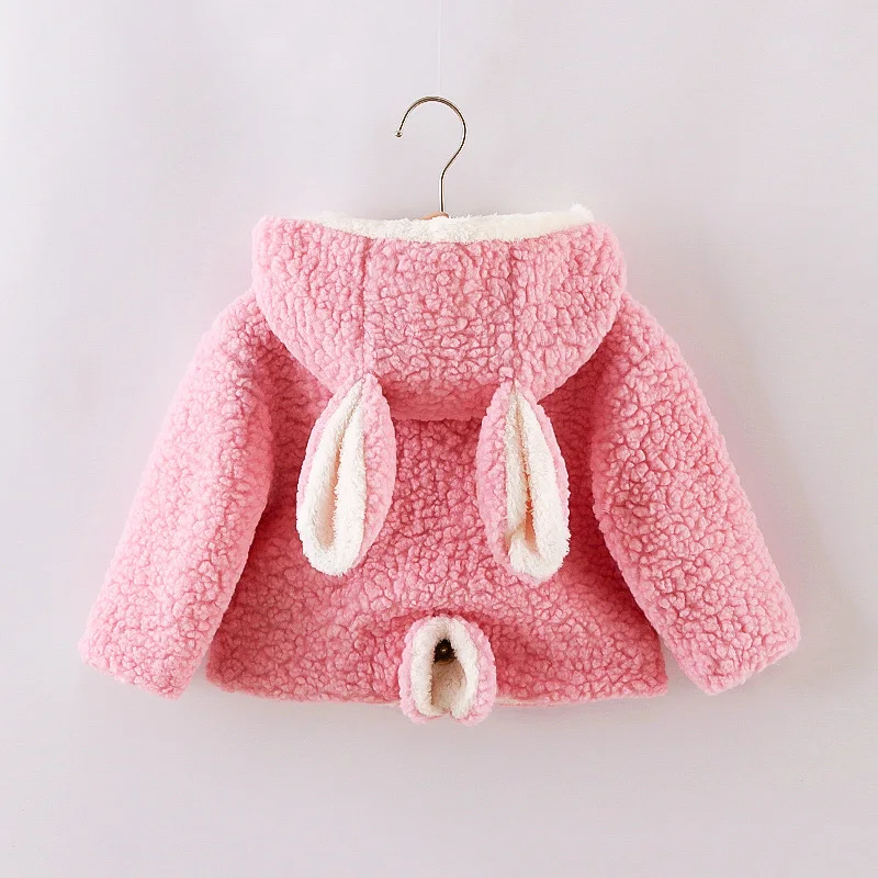 

Girls' Woolen Jacket Coat Autumn 2022 New Kids Children's Cartoon Hooded Fake Fur Winter Wool Outwear Plus velvet thickening