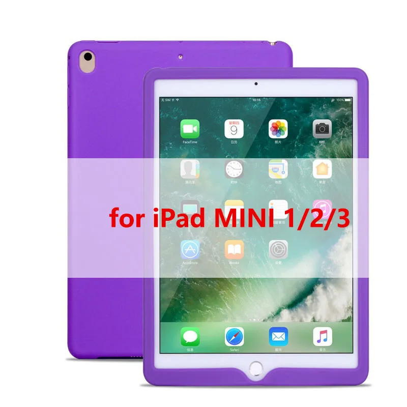 mini 1 2 3 purple Tablet Silicone Case for iPad 9.7 Air 2 Case Soft Shockproof 360° Protection Back Shell Cover for iPad mini 2 3 4 Case - Цвет: mini 1 2 3 purple
