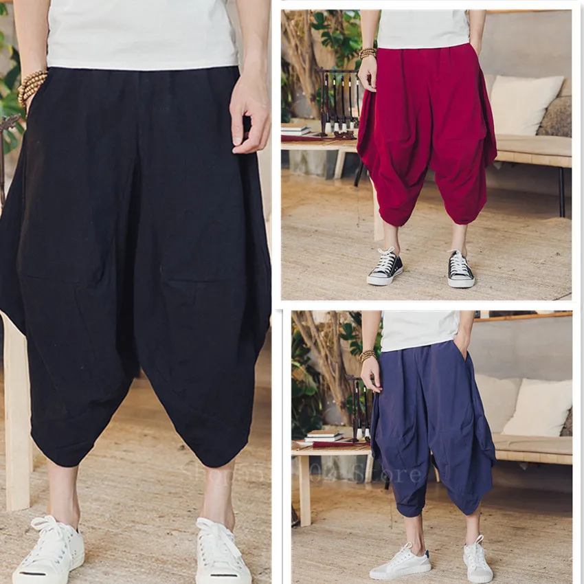 Брюки мужские хлопково льняные в традиционном китайском стиле повседневные