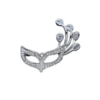 fashion rhinestone fox mask brooch crystal silver plated suit collar pins lapel accessories jewelry