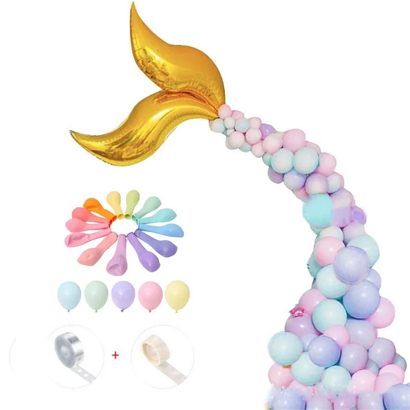 20pcs Mermaid Tail Balloon Pure Color Macaron Latex Balloons Arch Air Balon Birthday Party Decorations Kids Adult Wedding Globos - купить по