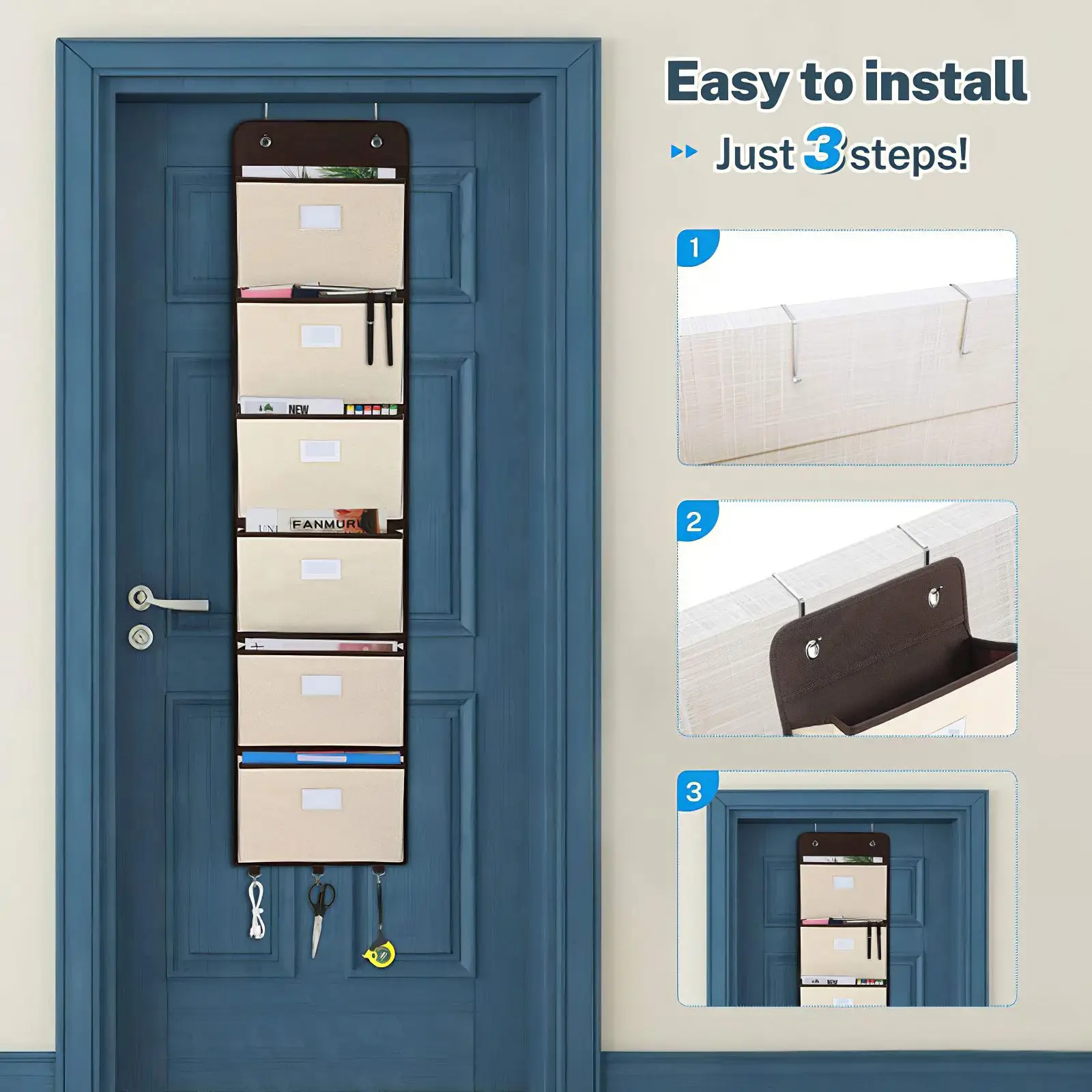 

Wall Mounted Over Door File Sundries Organizer 6 Layer Hanging File Folder Hanging Storage Pocket Chart With 3 Hooks For Office