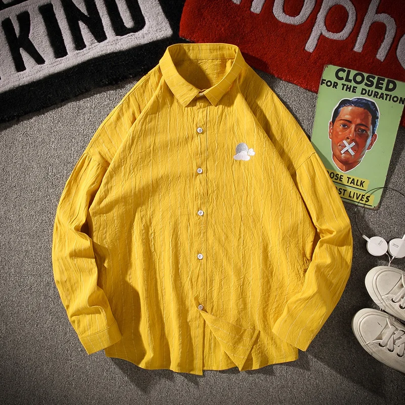 Новый тренд корейский стиль модная мужская белая полосатая рубашка рубашки с