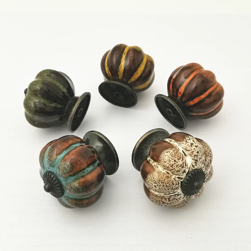 5pcspack 40mm pumpkin ceramic knob vintage colorful dresser door knob zinc alloy kitchen furniture handle cabinet drawer pull free global shipping