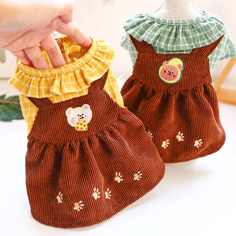 Милое Платье для кошек и собак клетчатая футболка с круглым вырезом Вельветовая