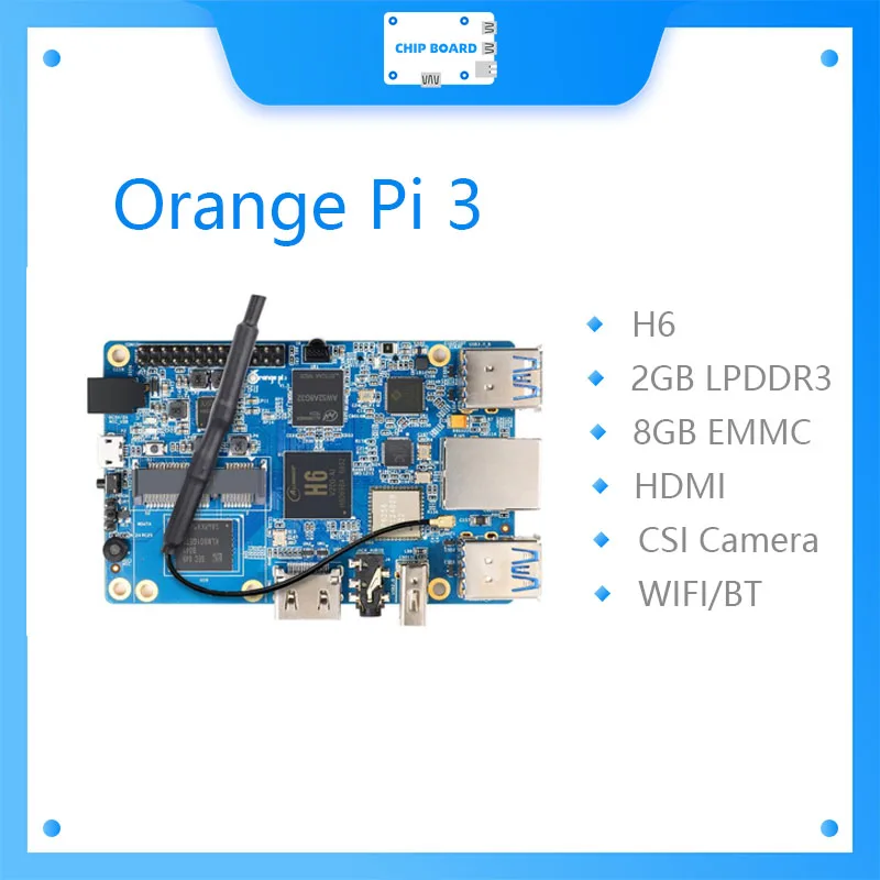 

BSL Orange Pi 3 H6 2 Гб LPDDR3 + 8 Гб EMMC Flash Gigabyte Ethernet порт AP6256 WIFI BT5.0 4 * USB3.0 Поддержка порта Android 7,0, Ubuntu,