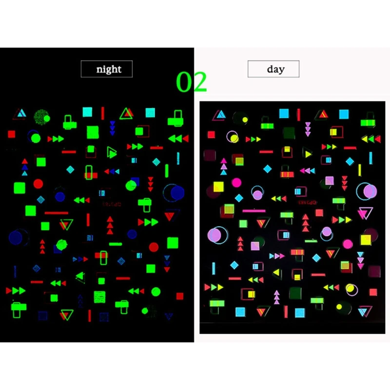 

Q1QD Luminous Nail Art Stickers Decals 3D Self-adhesive Fluorescent Color Geometric Flower Bow Design