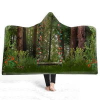 3d printed fantastic forest hooded blanket coral fleece psychedelic hoodie blankets for kids adults sofa throw blanket