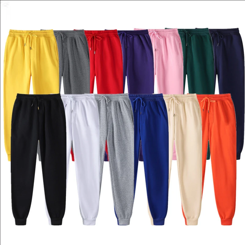

New Custom Logo Sweatpants Loose HIp-Hop Pants Plush Thick Knitted Trouser Pure Polyester 14 Colors Men's Plus Size Track