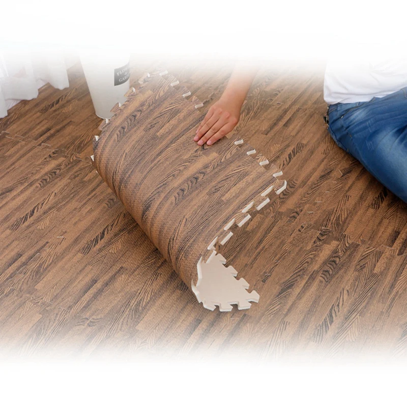 

12 Pcs Wood Grain Puzzle Mat Baby Play Mat Splicing Bedroom Soft Floor Interlocking Kids Rug Living Room Crawling Carpet