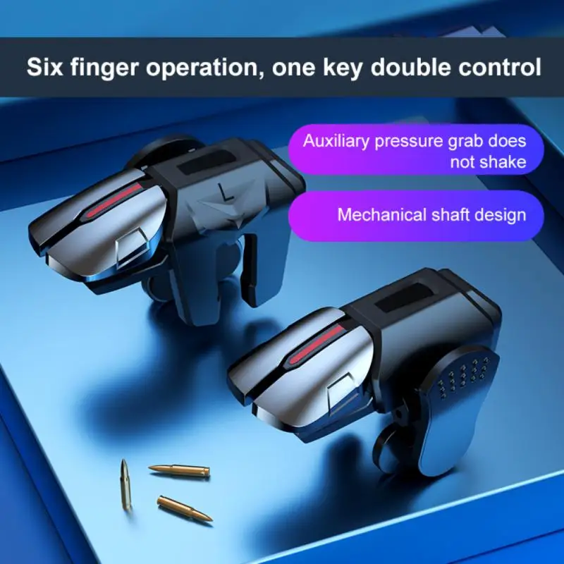 

Six Finger PUBG Triggers Shooter Controller For Phone Gaming Alloy Joystick Aim Shooting L1R1 Key Button Game Auxiliary Artifact