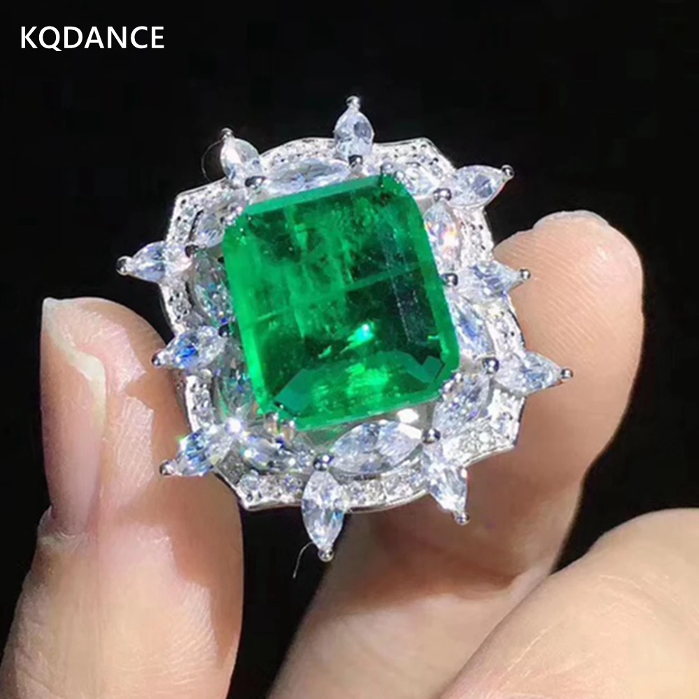 

KQDANCE solid 925 sterling silver with created green blue stone Paraiba tourmaline Pariba emerald Ring Cocktail Rings 2021 trend