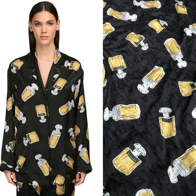 

Perfume Printed Polyester Brand Fabric Cloth Stretch Satin Sewing Drape Shirt Women Pants DIY Children's Fabric For Dress